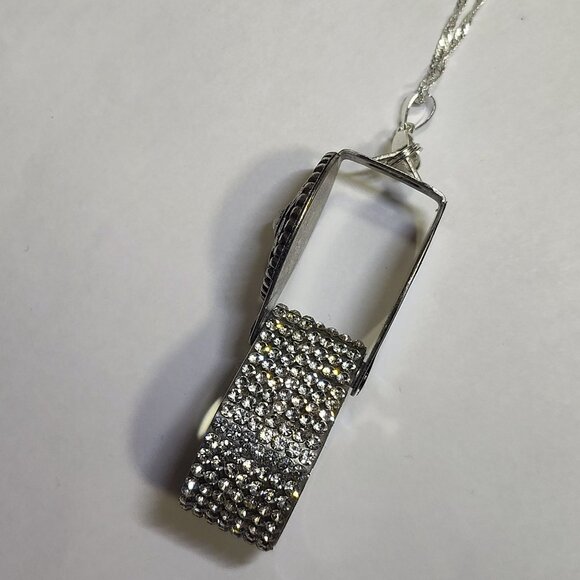 Magnifying Glass Rhinestone Oxidized Silver Jeweler's Loupe Pendant Necklace 20x - Picture 7 of 12